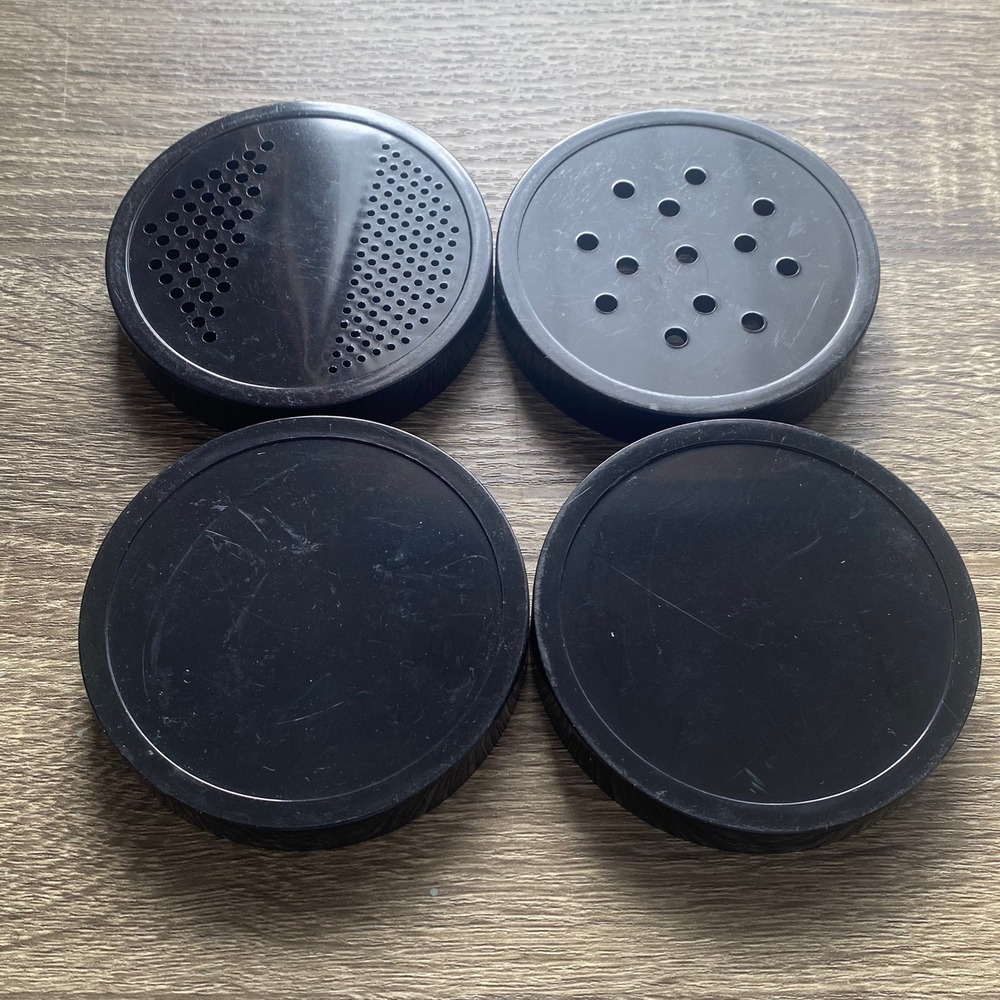 Lot of 4 Black Plastic Lids Solid and‎ Perforated Sifter Caps Magic Bullet